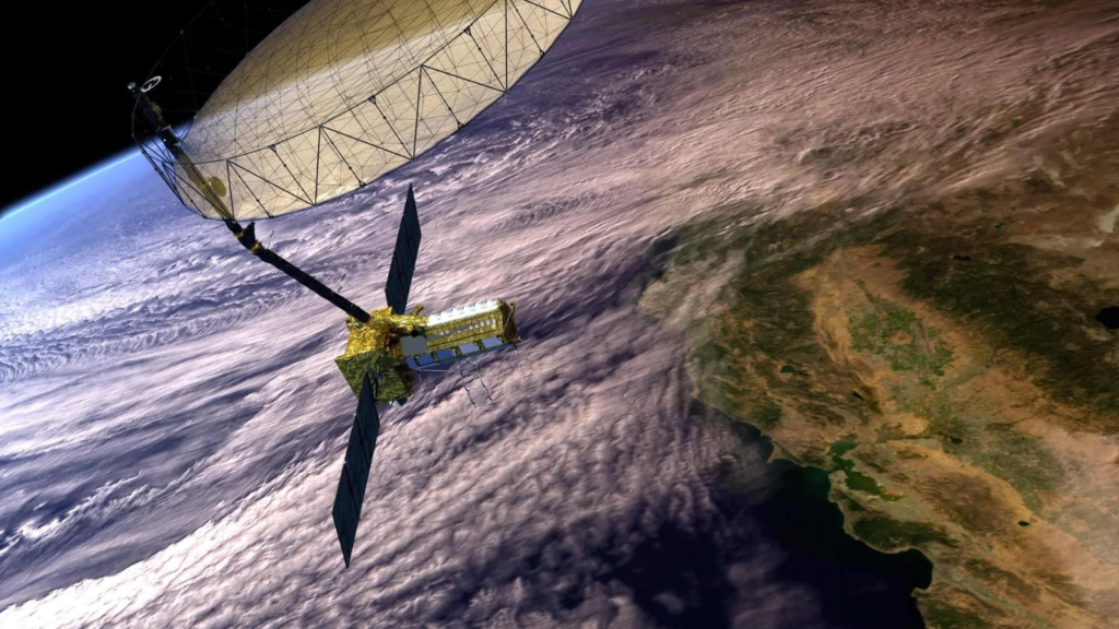 A collaboration between NASA and the Indian Space Research Organisation, NISAR will use synthetic aperture radar to monitor nearly all the planet’s land- and ice-covered surfaces twice every 12 days. (Image Credit: NASA/JPL-Caltech)