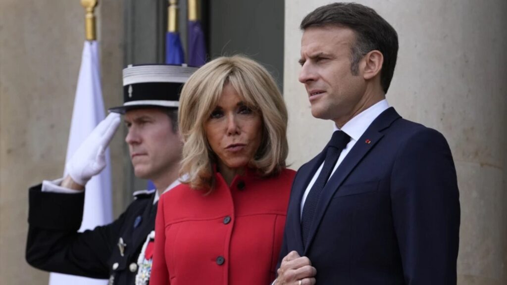 French President Emmanuel Macron and his wife Brigitte Macron at the Elysee Palace. (AP Photo/Thibault Camus, File)