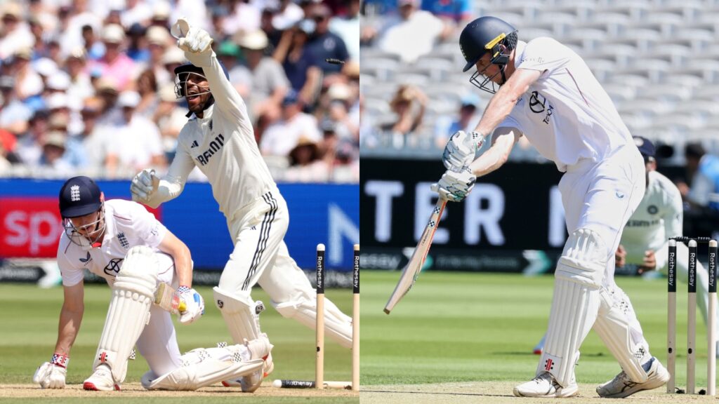 L-R: Harry Brook dismissed by Akash Deep in the second innings while Nitish Kumar Reddy removed Zak Crawley. (AP)