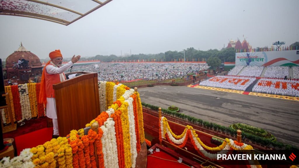 Prime Minister Narendra Modi addresses the nation from the Red Fort on Independence Day.