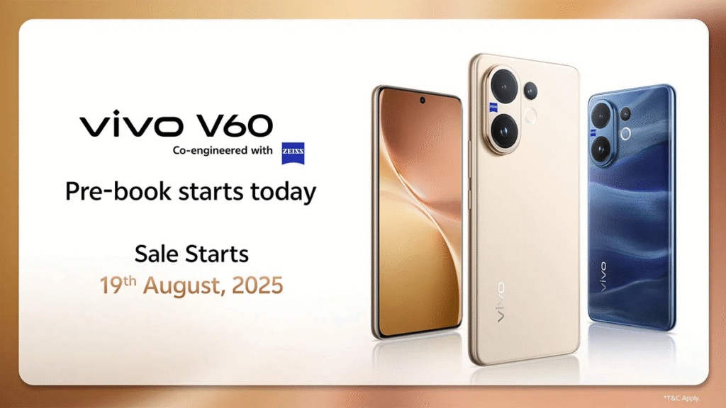 Vivo V60 launched in India with Zeiss branded camera and 6,500 mAh battery
