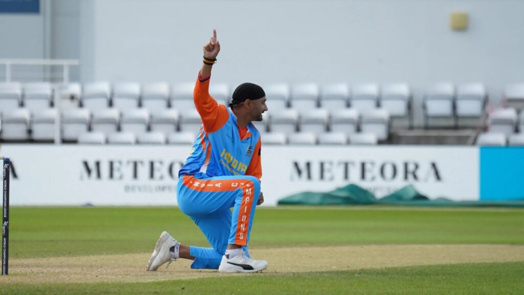 Harbhajan Singh, playing for the India Champions team, in action during the World Championship of Legends game against South Africa Champions. (WCL Media)