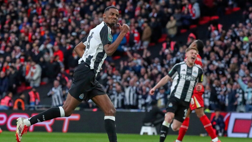 Newcastle confirmed the British record sale but omitted any mention of Isak's goals or the League Cup trophy he helped them win last season. (AP Photo)