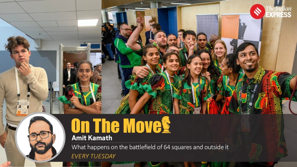 L-R: Vanuatu's Lou-Anne taking photo with Magnus Carlsen during FIDE Chess Olympiad 2024 and Vanuatu Chess team at Olympiad. (Photo: Facebook/Vanuatu Chess Federation)