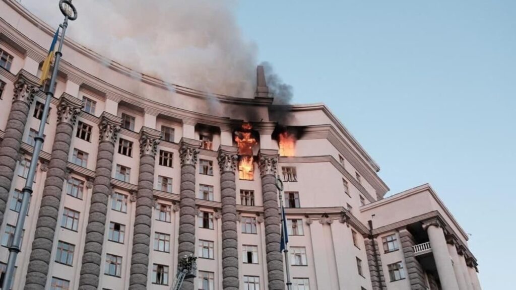 On camera: Russia's biggest attack sets Ukraine's government building ablaze in Kyiv