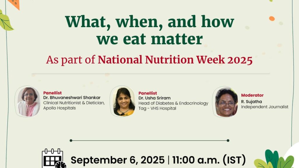 Webinar on nutrition, ‘What, when and how we eat matter’ to be held on September 6