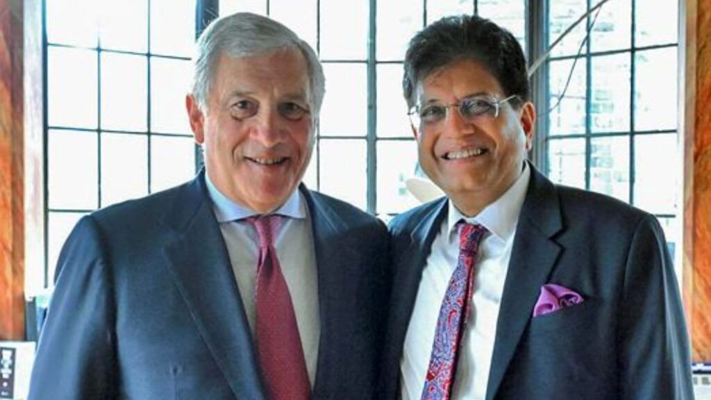 Union Minister for Commerce and Industry, Piyush Goyal, meets Deputy Prime Minister and Minister of Foreign Affairs and International Cooperation of Italy, Antonio Tajani, in New York on Wednesday. (@PiyushGoyal X/ANI Photo)
