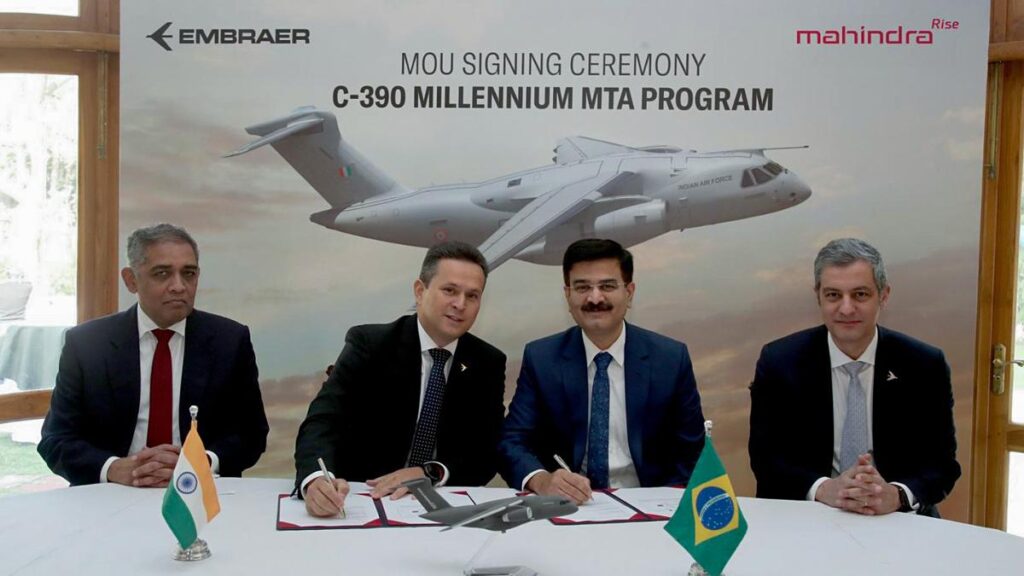 Embraer inaugurates India office, signs agreement with Mahindra group to develop a hub for C-390 military transport aircraft