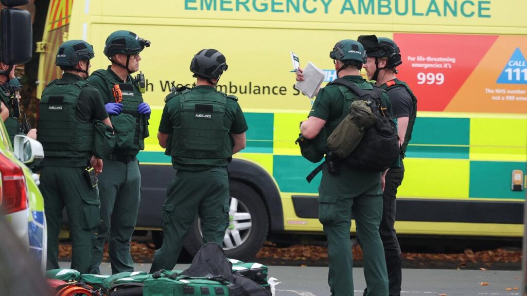 Four injured in car ramming, stabbing attack outside Manchester Synagogue, say police Four injured in car ramming, stabbing attack outside Manchester Synagogue, say police