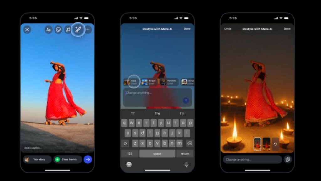 Additionally, for users of the Ray-Ban Meta glasses, they can instantly apply Diwali-inspired visuals, like rangoli and lights, to their captures just by speaking a command. (Image: Meta)