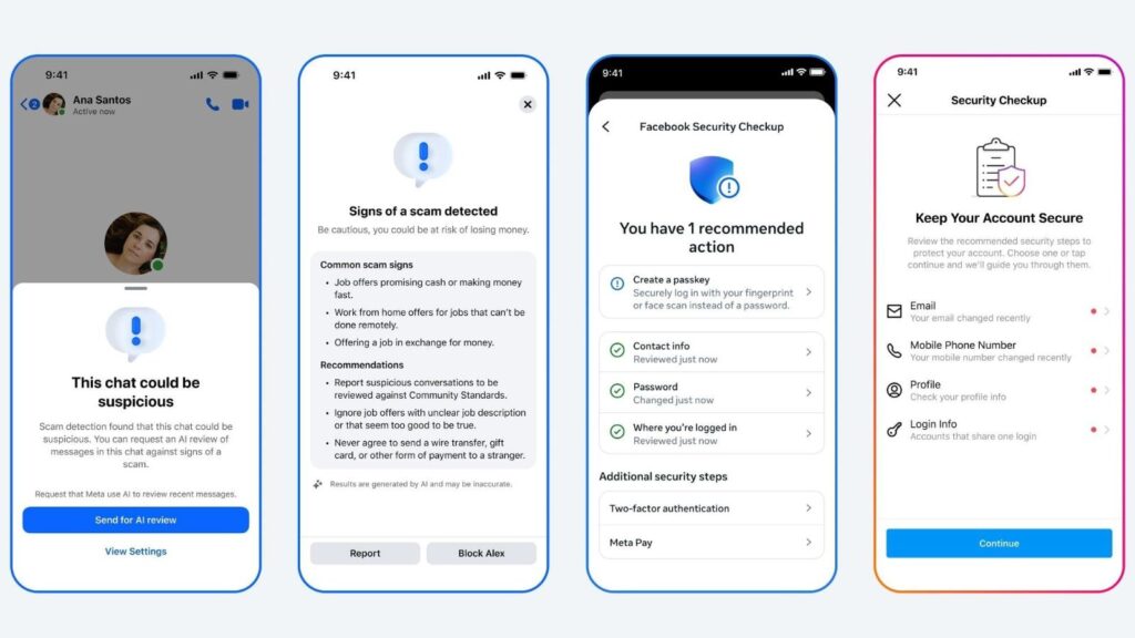 Meta’s new safety features aim to help older adults avoid scams on WhatsApp, Messenger, Facebook, and Instagram. (Image: Meta)