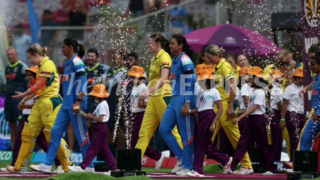 Why are India, Australia players wearing black armbands during Women’s World Cup semifinal in Navi Mumbai? Indian and Australian women's team ahead of Women's World Cup 2025 semifinal in Navi Mumbai. (Express Photo by Amit Chakravarty)