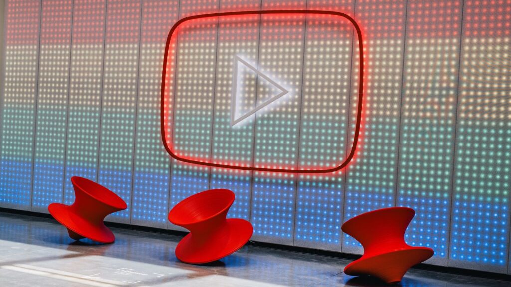 A display in the front lobby at YouTube headquarters in San Bruno, Calif., June 18, 2024.